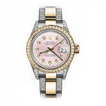 Rolex Pink 26mm Datejust Two Tone 18K Gold + SS + Side Diamonds Oyster Band + Bezel
