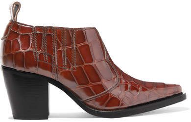 Nola Croc-effect Leather Ankle Boots - Brown