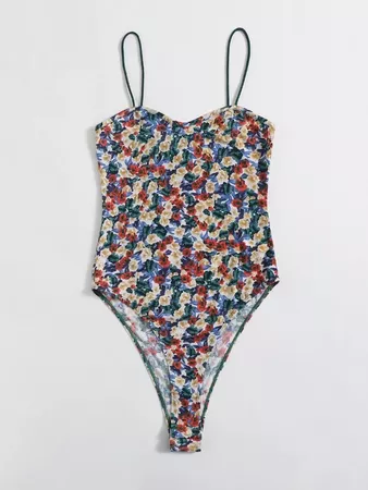 SHEIN Floral High Cut Cami Bodysuit | SHEIN USA
