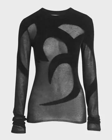 The Attico Tribal Intarsia Long-Sleeve Chiffon Sweater | Neiman Marcus