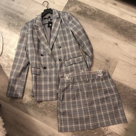 matching plaid blazer skirt set