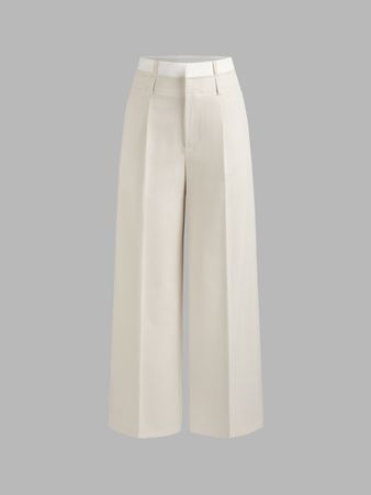 Woven Mid Rise Solid Pleated Wide Leg Trousers - Cider