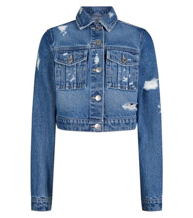 Girls Blue Ripped Denim Jacket | New Look