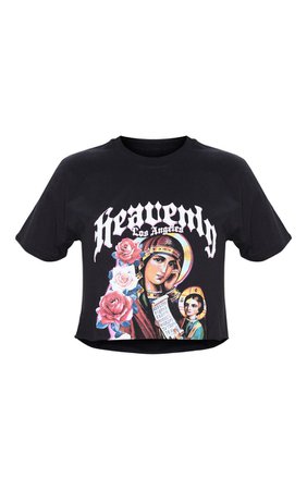 Black Heavenly Crop T-Shirt | Tops | PrettyLittleThing USA