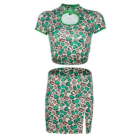 Vintage port wind chic leopard print fresh green suit skirt · loveheynew · Online Store Powered by Storenvy
