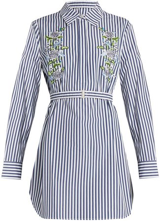 ADAM by Adam Lippes Floral-embroidered pinstriped shirtdress