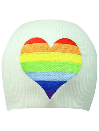 Tight Knit Beanie Hat With Rainbow Striped Heart – Luxury Divas