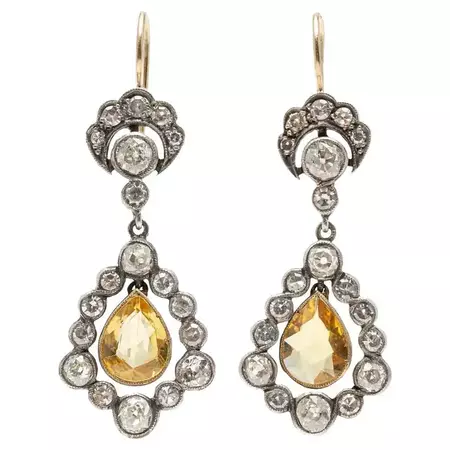 Victorian No Heat Ceylon Yellow Sapphire 2.25ctw + Diamond Earrings For Sale at 1stDibs
