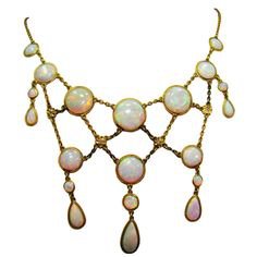 Victorian Opal and Diamond Necklace in 14K Yellow Gold