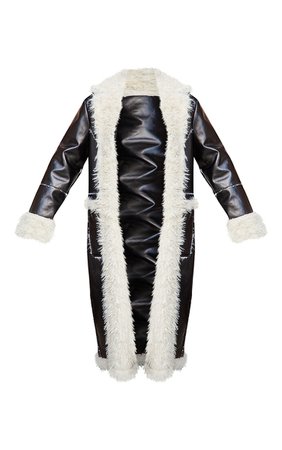 Black Vinyl Maxi Contrast Faux Fur Coat - Coats & Jackets - Women's Clothing | PrettyLittleThing USA