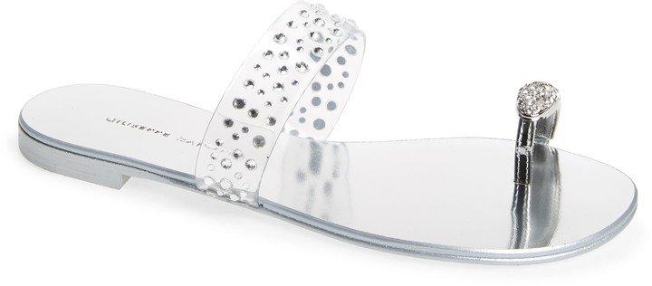 Crystal Embellished Toe Strap Slide Sandal