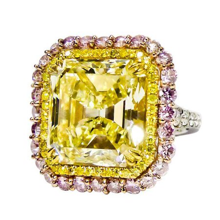 Spectacular GIA Certified 13.00 Carat Fancy Yellow Diamond Platinum Ring For Sale at 1stdibs