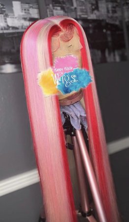 blonde, pink, red, straight lace wig