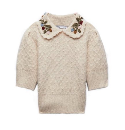 zara knit top with embroidered collar