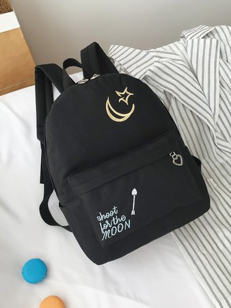 Slogan Embroidered Pocket Front Backpack | ROMWE