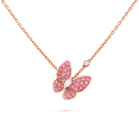 Two Butterfly pendant Rose gold, Diamond, Sapphire - Van Cleef & Arpels