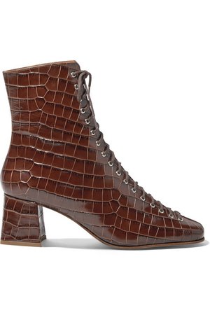 BY FAR | Becca glossed croc-effect leather ankle boots | NET-A-PORTER.COM