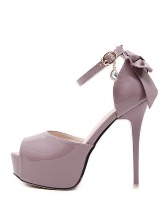 Light Purple Faux Patent Peep Toe Bow Decor Platform High Heels #Chic277757 | WithChic