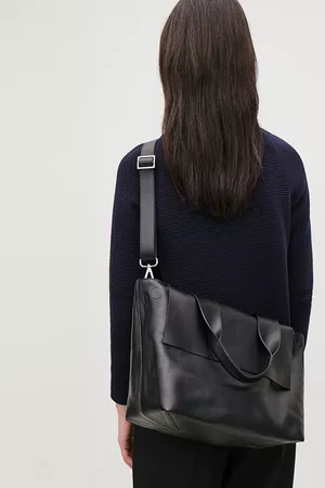 LEATHER TOTE BAG WITH STRAP - Black - Bags - COS