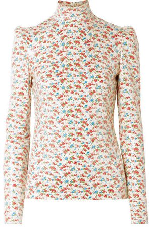 Pushbutton - Sequined Floral-print Voile Blouse - White