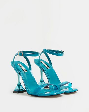 Turquoise perspex heeled mules | River Island