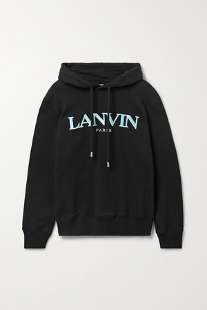 Black Embroidered French cotton-terry hoodie | Lanvin | NET-A-PORTER