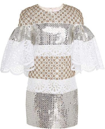 Broderie Anglaise And Sequined Silk-Jacquard Mini Dress