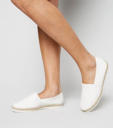 Wide Fit White Canvas Metallic Sole Espadrilles | New Look