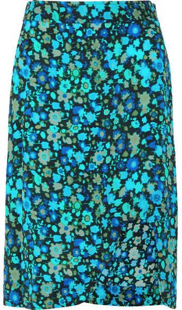 Floral-print Crepe Midi Skirt - Blue