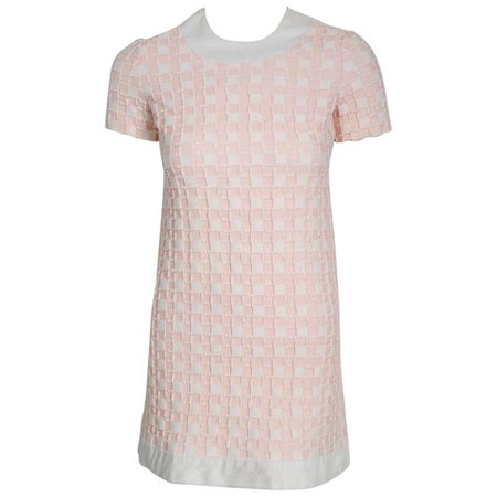 Pierre Cardin Paris Pink / White Textured Cotton Space-Age Mod Mini Dress, 1966 For Sale at 1stDibs