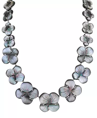 Macy's Black Mother-of-Pearl Flower Collar Necklace