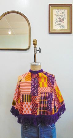 1970's Patchwork Poncho / Orange and Purple / Purple | Etsy