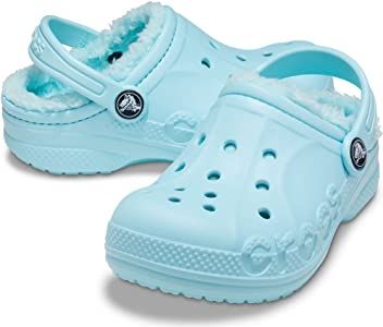 Amazon.com | Crocs Baya Lined Clog | Kids' Slippers, Ice Blue, 1 US Unisex Little | Clogs & Mules