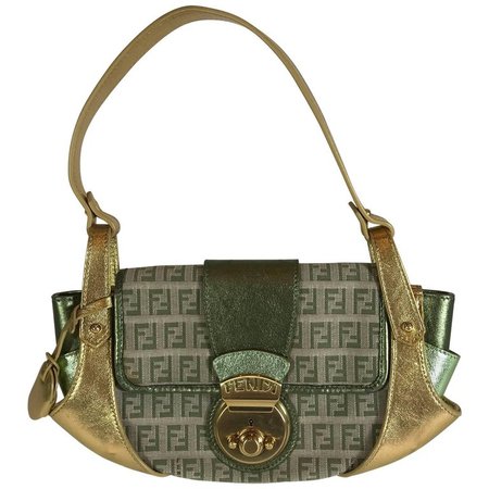 Fendi Gold and Green Metallic Handbag For Sale at 1stdibs