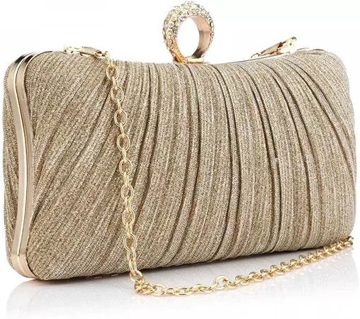Clutch Purse for Women Pleated Glitter Evening Bag for Crystal Bridal Wedding Party with Rhinestone (Khaki): Handbags: Amazon.com