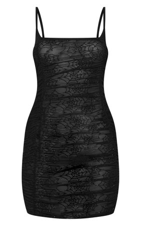Black Cobweb Glitter Mesh Bodycon Dress | PrettyLittleThing