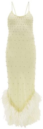 The Feather Trim Crystal Embellished Dress - Womens - Light Yellow