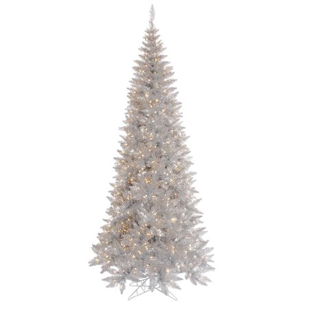 Vickerman 5.5' Silver Tinsel Fir Slim Artificial Christmas Tree, Warm White Dura-lit LED Lights