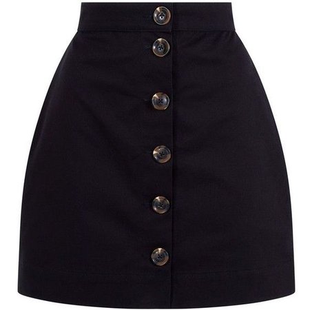 *clipped by @luci-her* Black Twill Button Front Mini Skirt