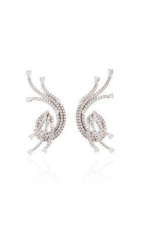 Yeprem Curved Inside Out 18K White And Diamond Crawler Earrings