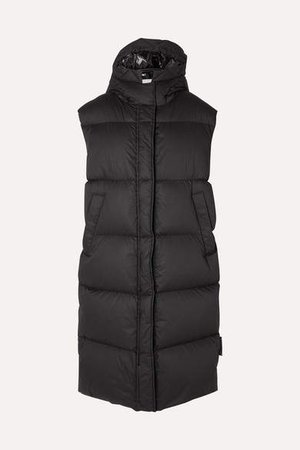 Hooded Quilted Cotton Down Vest - Black