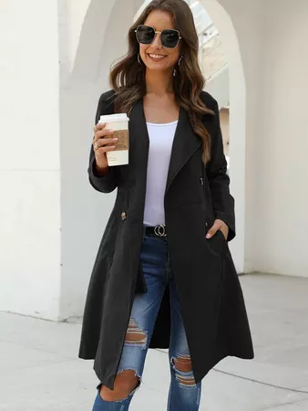Double Breasted Pocket Side Coat | SHEIN USA