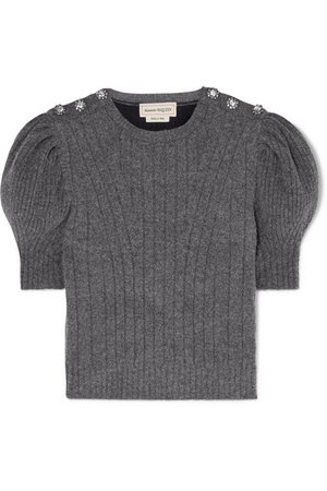 Alexander McQueen | Cropped crystal-embellished wool-blend sweater | NET-A-PORTER.COM