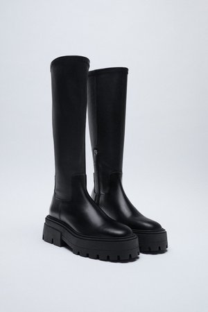 LEATHER KNEE-HIGH BOOTS WITH TRACK SOLES | ZARA United Kingdom