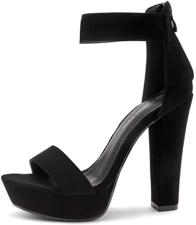 Amazon.com | Shoe Land SL-CUTESY Women's Open Toe Ankle Strap Chunky Platform Dress Heel Sandal Black 8.0 | Heeled Sandals