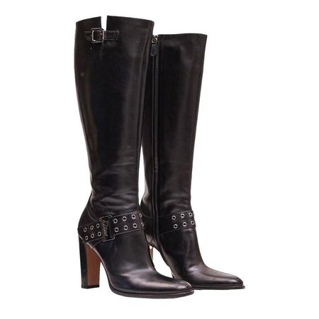 Christian Dior Black Buckle Knee-High Boots size 38.... - Depop