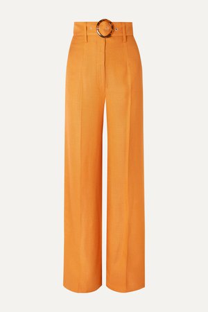 Orange Lily belted woven wide-leg pants | De La Vali | NET-A-PORTER
