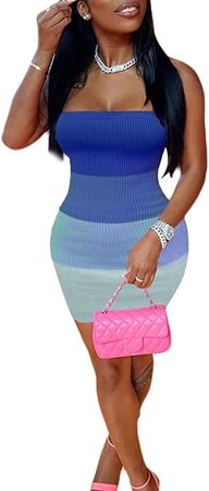 Amazon.com: LovelyWholesale Women's Sexy Ribbed Knit Bodycon Mini Dress Color Block Strapless Bodycon Sleeveless Tube Party Dresses : Clothing, Shoes & Jewelry