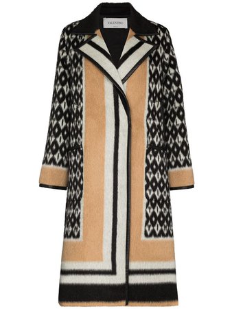 Shop Valentino notched-lapel intarsia-knit coat with Express Delivery - FARFETCH