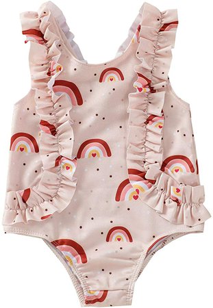 Amazon.com: Newborn Baby Girls Rainbow Swimsuit Sleeveless Ruffle Swimwear One Piece Bikini Bathing Suit 0-3Y (Beige, 0-6M): Clothing